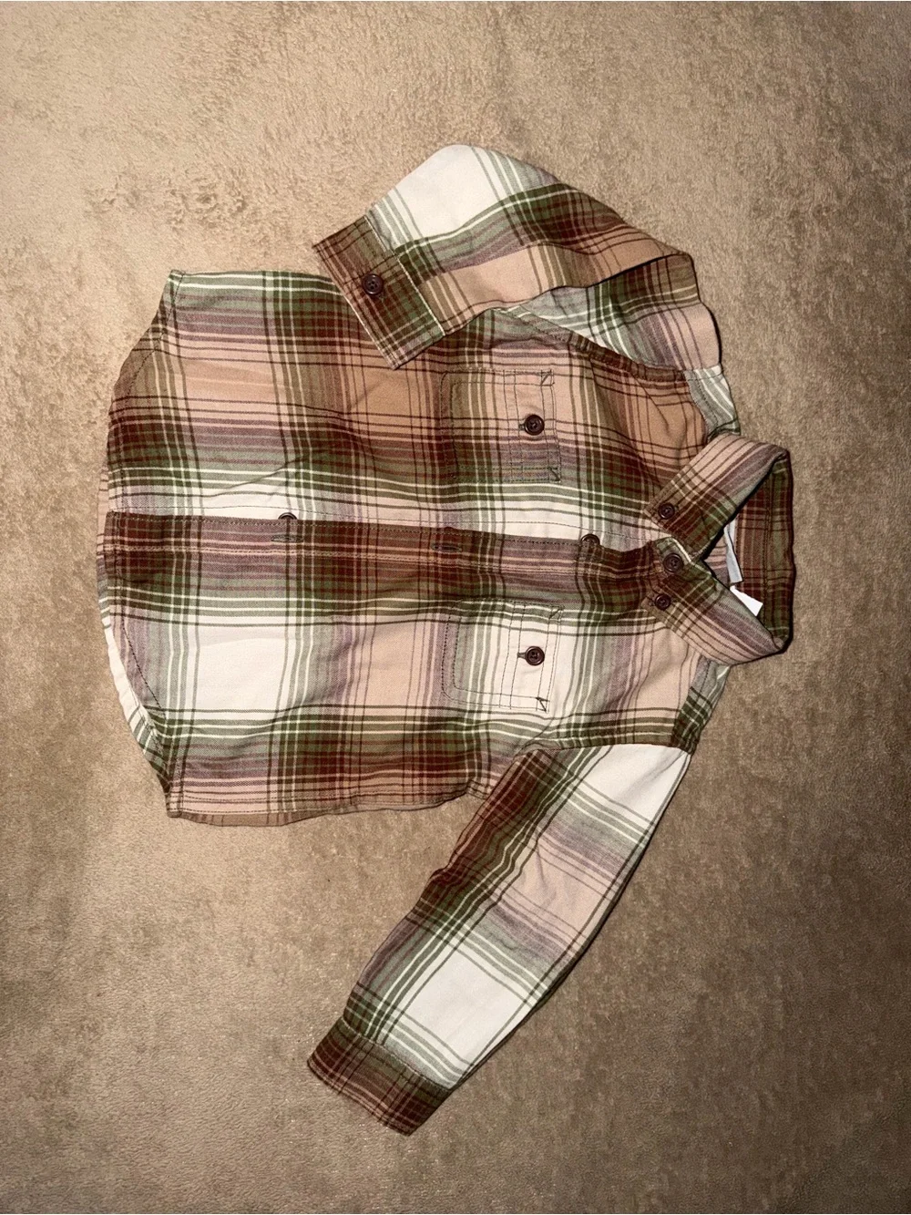 Children’s Place Plaid Button-Down Shirt in Green, Tan & White